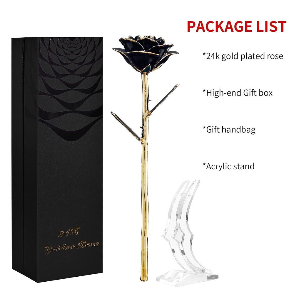 1791 Rose Gifts Forever Black Gold Dipped Rose 24k Gold Plated Eternal - Picture 8 of 8